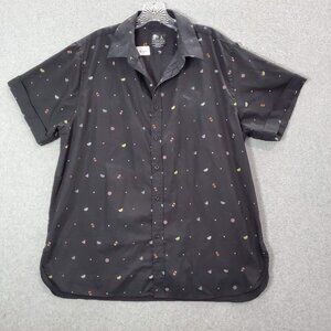 Tacobell Men Button Up Shirt Large Black Logo All Over‎ Print Short Sleeve READ